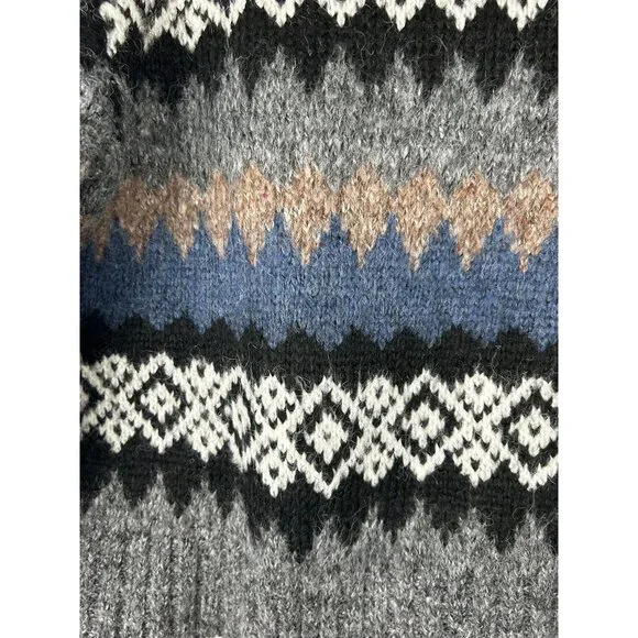 Evereve Womens Size Medium Fair Isle Knit Sweater Blue/Gray Long Sleeve - Picture 8 of 11